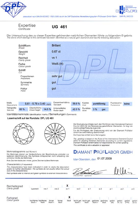 Foto 9 - Brillant 0,67Carat Wesselton Weiss VS1 Laser Gravur DPL, D6435