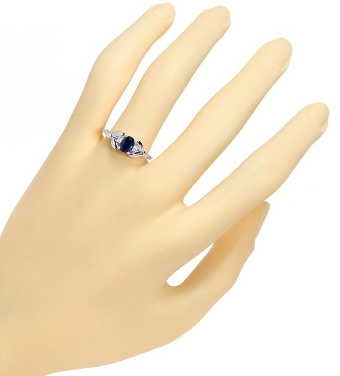 Foto 4 - Diamantring mit blauem Saphir und Diamanten in Weißgold, Q0790