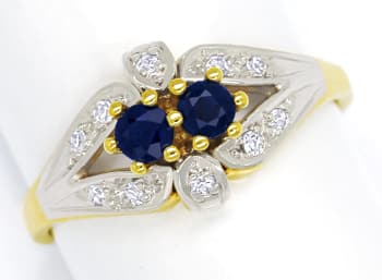 Foto 1 - Diamantring mit 2 blauen Saphiren und Diamanten in Gold, Q1350