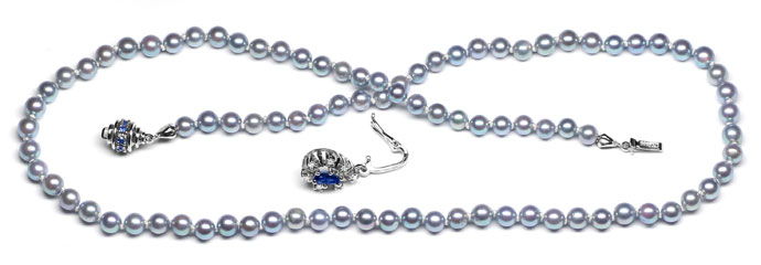 Foto 1 - Saphir Diamanten Clip Anhänger an Silberner Perlenkette, R7410