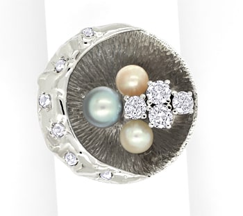 Foto 1 - Designer-Ring schimmernde Perlen und Diamanten-Weißgold, S1517